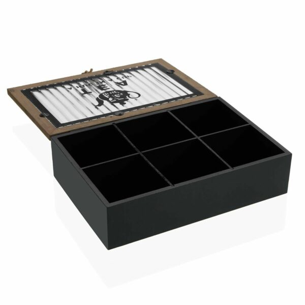 Кутия за Чай Versa Черен Метал Дървен MDF 24 x 6,5 x 16,5 cm