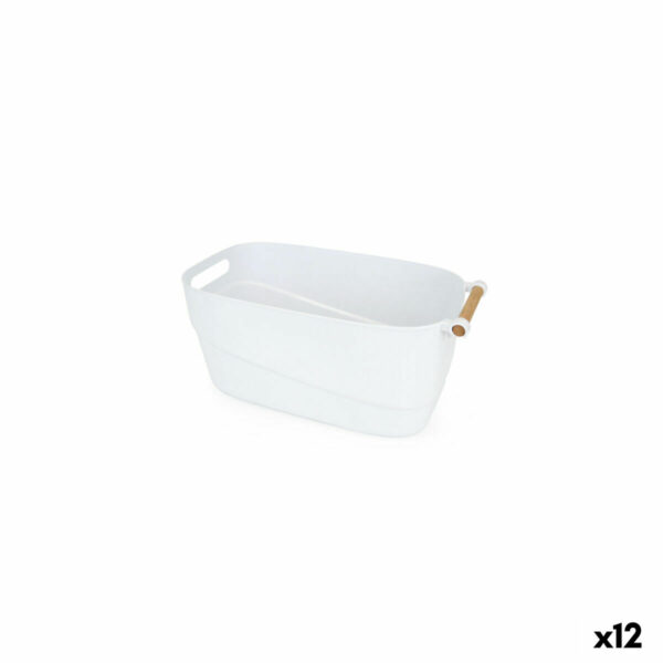 Многофункционална Кошница Confortime Пластмаса Бял С дръжки Дървен 27 x 14,5 x 12 cm (12 броя)