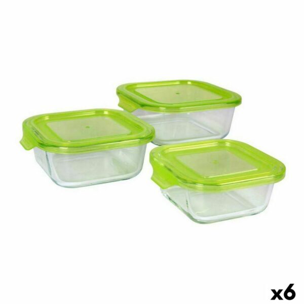 3 Комплект Кутии за Обяд Quttin Зелен Квадратен Прозрачен 16 cm (6 броя)