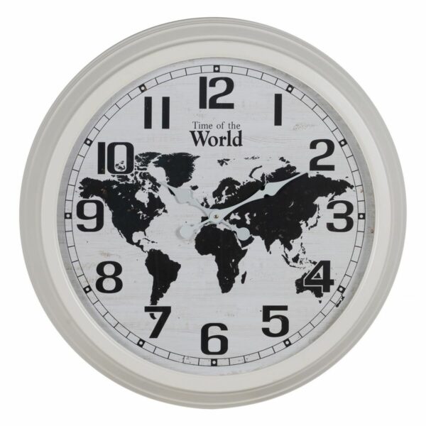 Стенен часовник Карта на Света Бял Черен Желязо 70 x 70 x 6,5 cm