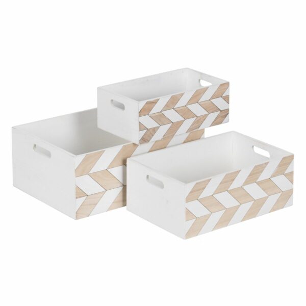 Комплект Декоративни Кутии Бял Естествен Дърво от пауловния 44 x 31 x 18 cm (3 Части)