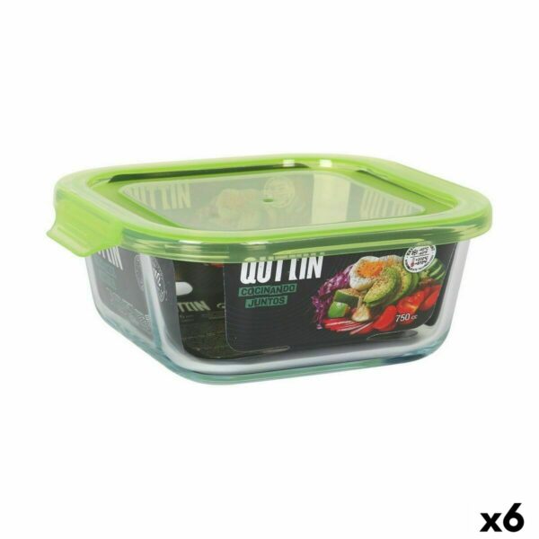 Квадратна Кутия за Обяд с Капак Quttin Зелен 750 ml (6 броя)