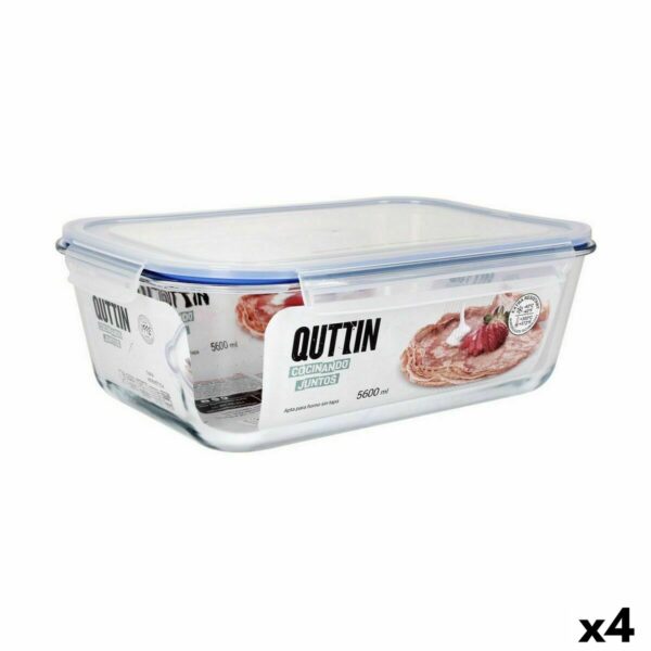 Херметическа Кутия за Обяд Quttin Прозрачен Квадратен 5,6 L (4 броя)