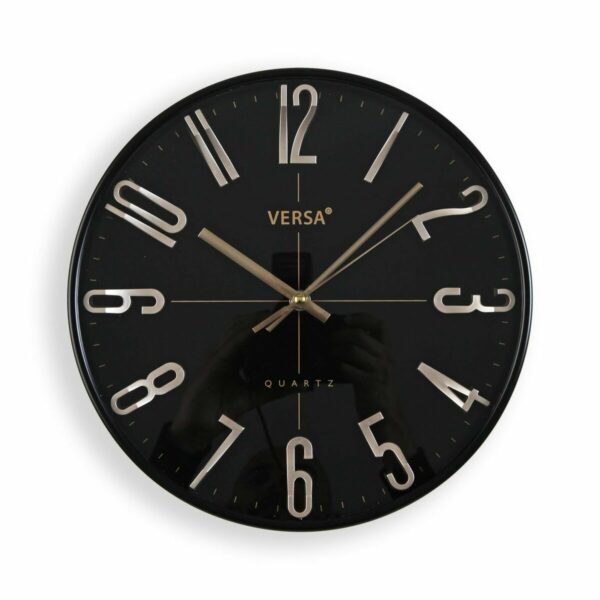 Стенен часовник Versa Черен Златен Пластмаса Кварц 4,3 x 30 x 30 cm