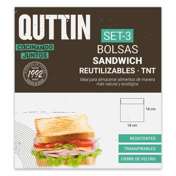 Комплект торбички за многократна употреба Quttin Кутия за Сандвичи TNT (Non Woven) 3 Части 18 x 18 cm (36 броя)