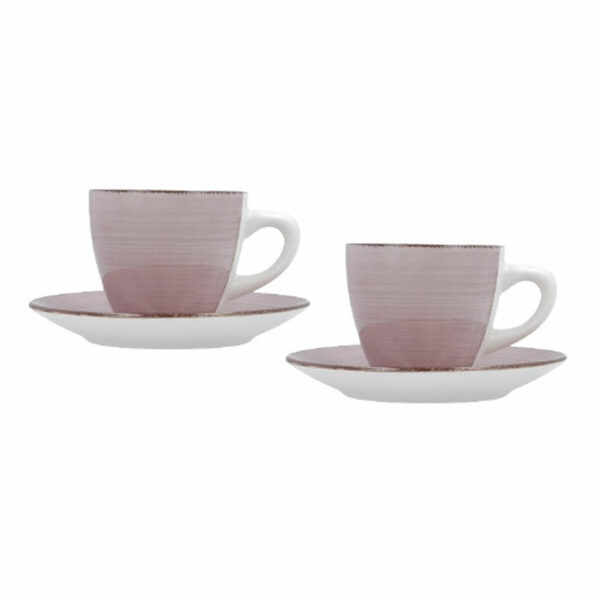 Комплект чаши с чинийки Quid Vita Morning Розов Керамика (4 Части) (6 броя)