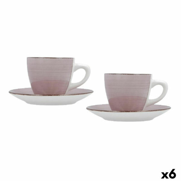 Комплект чаши с чинийки Quid Vita Morning Розов Керамика (4 Части) (6 броя)